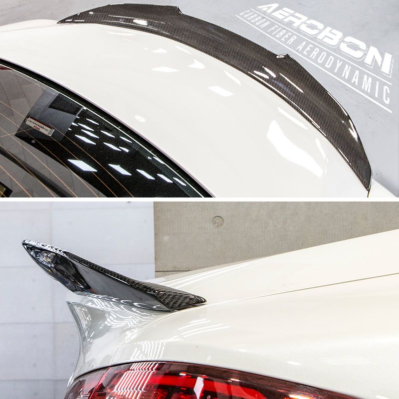 AeroBon Real Carbon Fiber Trunk Spoiler Compatible with 2017-2023 Infiniti Q60 Q60S Coupe Spoiler (H Style) High Kick