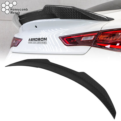 AeroBon Real Carbon Fiber Honeycomb Weave Trunk Spoiler Compatible with 2017-2023 Infiniti Q60 Q60S Coupe Spoiler (H Style) High Kick