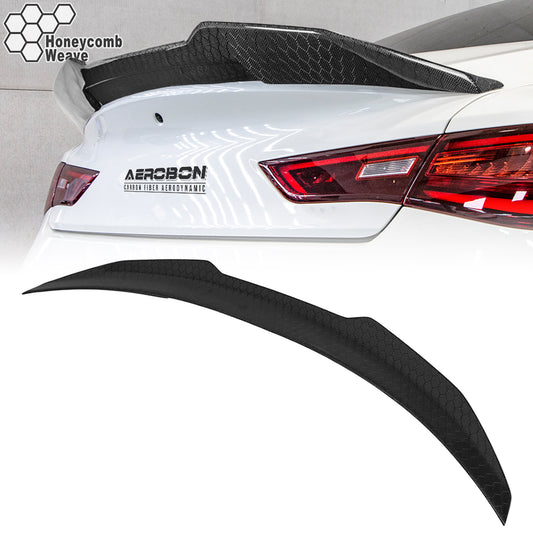 AeroBon Real Carbon Fiber Honeycomb Weave Trunk Spoiler Compatible with 2017-2023 Infiniti Q60 Q60S Coupe Spoiler (H Style) High Kick