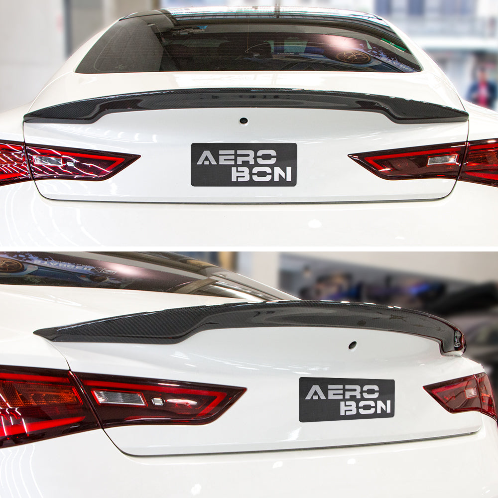 AeroBon Real Carbon Fiber Trunk Spoiler Compatible with 2017-2023 Infiniti Q60 Q60S Coupe Spoiler (JP Style)