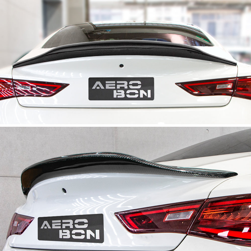 AeroBon Real Carbon Fiber Trunk Spoiler Compatible with 2017-2023 Infiniti Q60 Q60S Coupe Spoiler (SP Style) Sport Plus