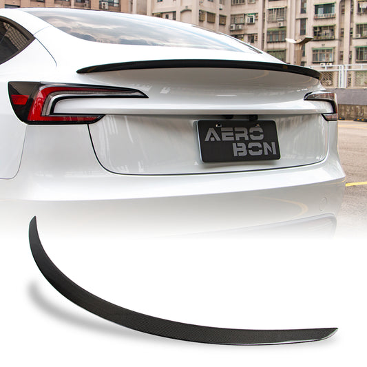 AeroBon Real Carbon Fiber Trunk Spoiler Compatible with 2024-2026 Tesla Model 3 Highland Rear Spoiler (OE Style)