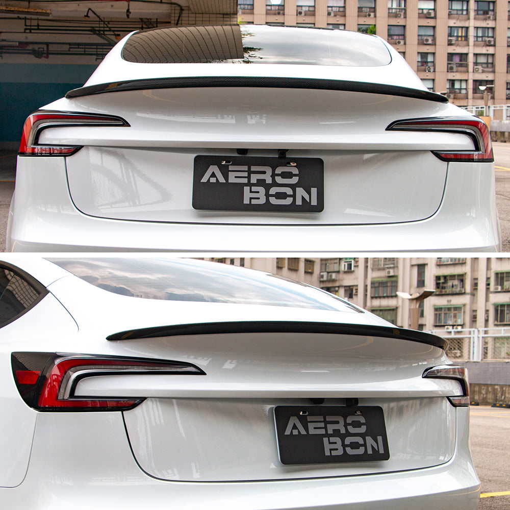 AeroBon Real Carbon Fiber Trunk Spoiler Compatible with 2024-2026 Tesla Model 3 Highland Rear Spoiler (OE Style)