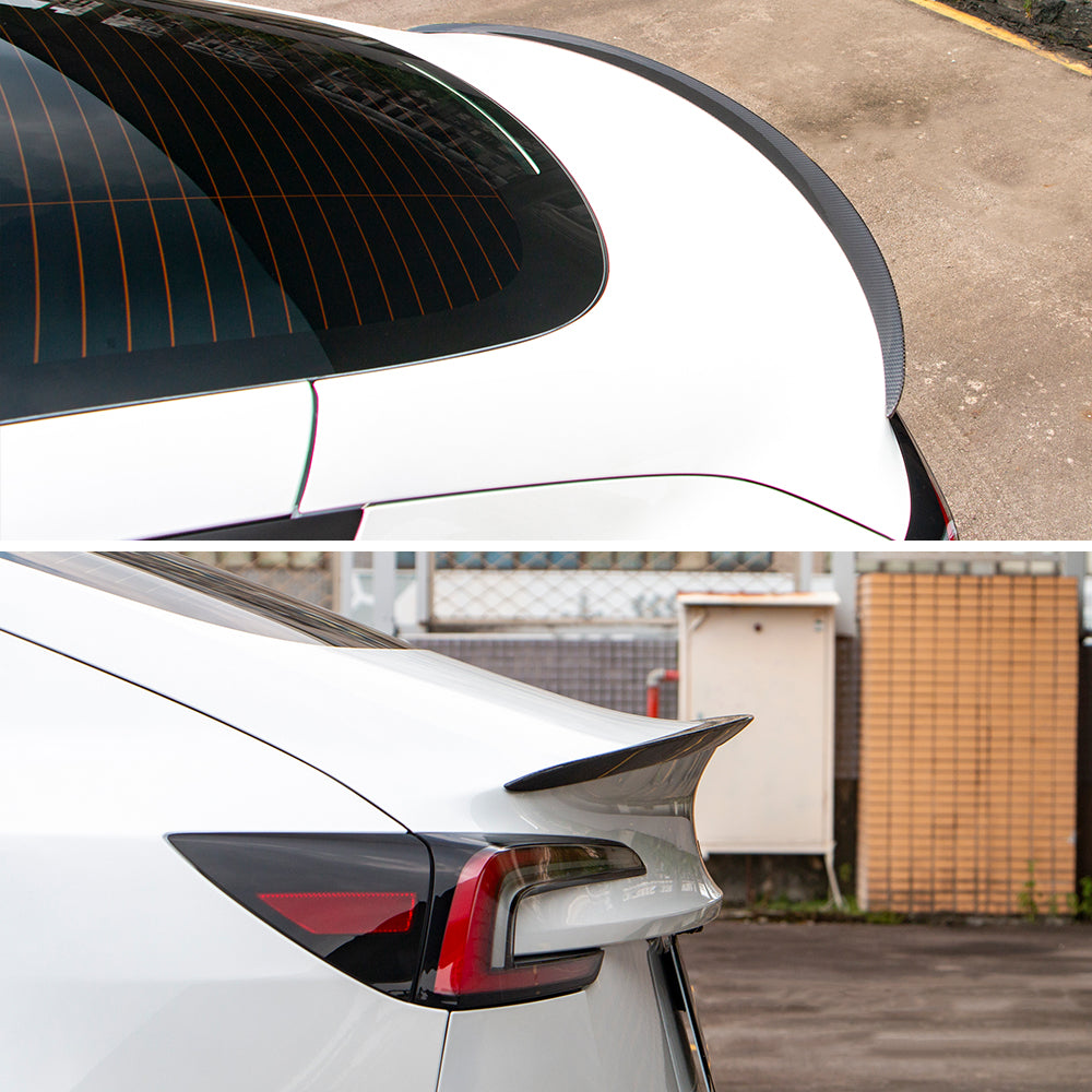 AeroBon Real Carbon Fiber Trunk Spoiler Compatible with 2024-2026 Tesla Model 3 Highland Rear Spoiler (OE Style)