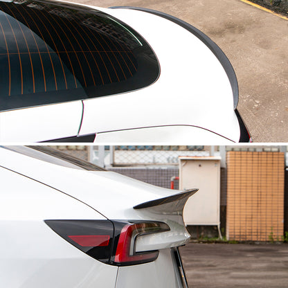 AeroBon Real Carbon Fiber Trunk Spoiler Compatible with 2024-2026 Tesla Model 3 Highland Rear Spoiler (OE Style)