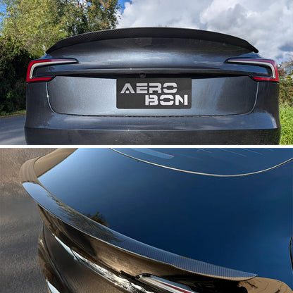AeroBon Prepreg Dry Carbon Fiber Trunk Spoiler Compatible with 2024 2025 Tesla Model 3 Highland Spoiler (Performance Style) High Gloss