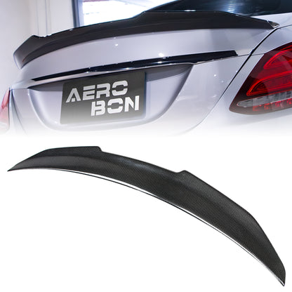 AeroBon Real Carbon Fiber Trunk Spoiler Compatible with 2015-2021 Mercedes C Class W205 Sedan Rear Spoiler (H Style) High Kick