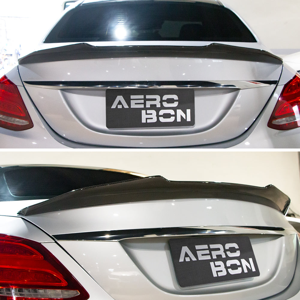 AeroBon Real Carbon Fiber Trunk Spoiler Compatible with 2015-2021 Mercedes C Class W205 Sedan Rear Spoiler (H Style) High Kick