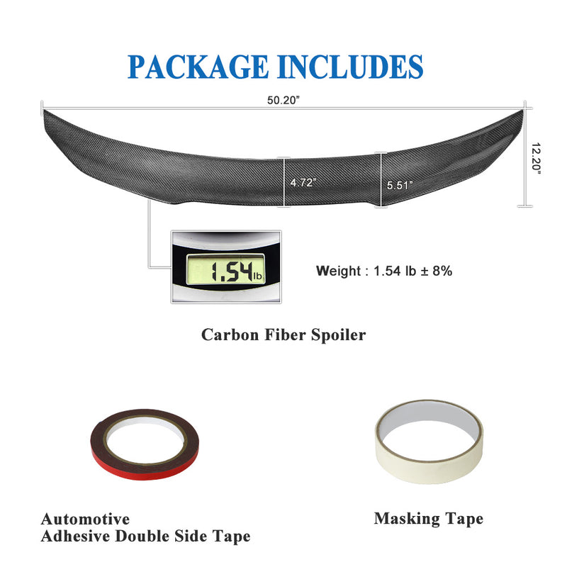 AeroBon Real Carbon Fiber Trunk Spoiler Compatible with 2015-2021 Mercedes C Class W205 Sedan Rear Spoiler (H Style) High Kick