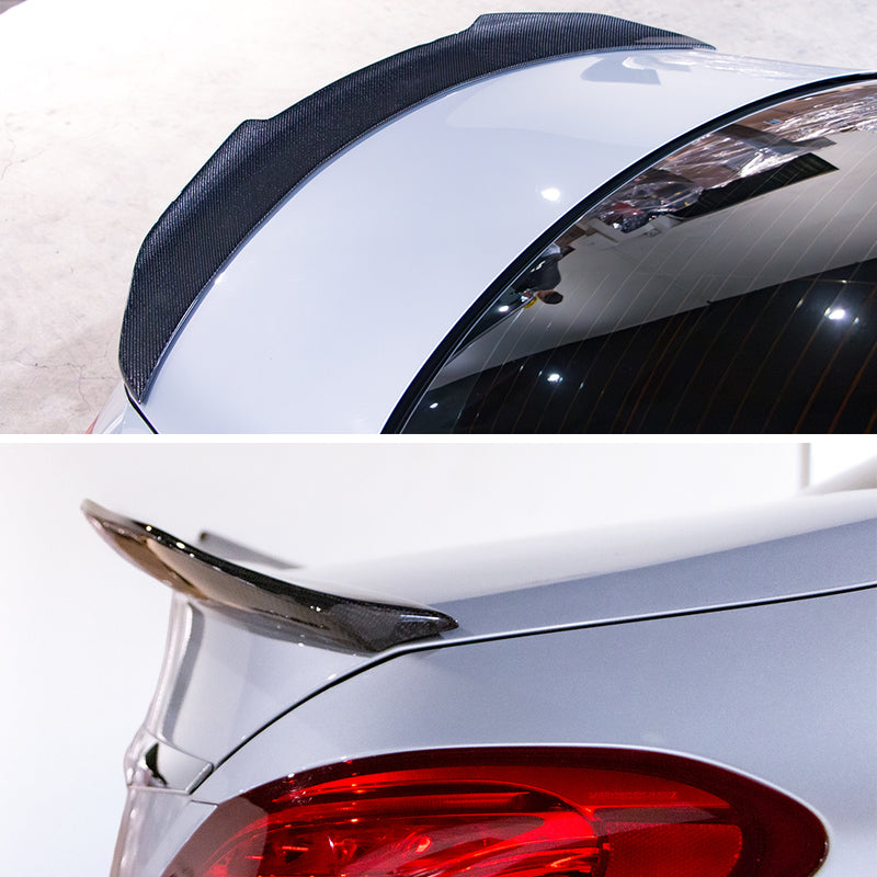 AeroBon Real Carbon Fiber Trunk Spoiler Compatible with 2015-2021 Mercedes C Class W205 Sedan Rear Spoiler (H Style) High Kick