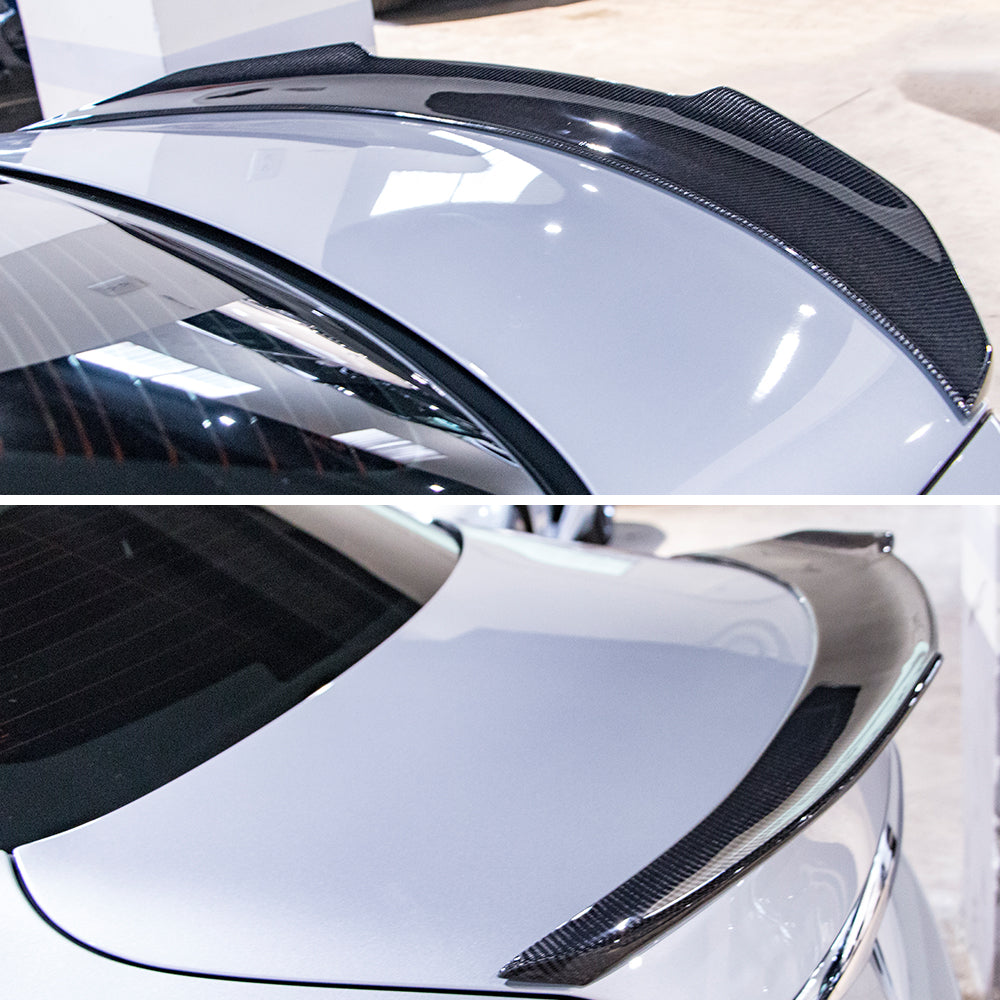 AeroBon Real Carbon Fiber Trunk Spoiler Compatible with 2017-2023 Mercedes E Class W213 Sedan Spoiler (H Style)