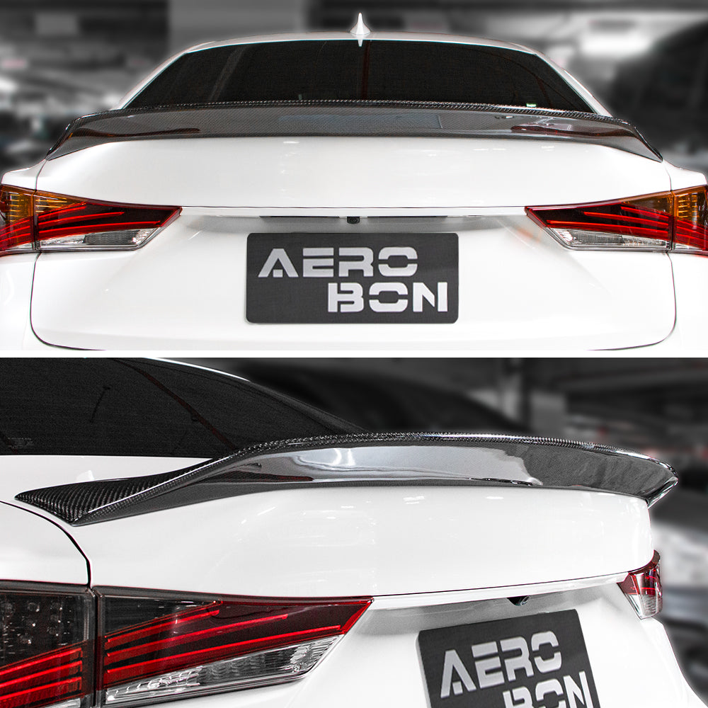 AeroBon Real Carbon Fiber Trunk Spoiler Compatible with 2014-2020 Lexus (XE30) IS250 IS300 IS350 Sedan Rear Spoiler (AR Style) Aero Race