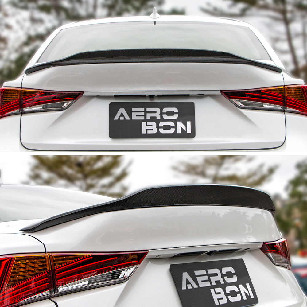 AeroBon Real Carbon Fiber Trunk Spoiler Compatible with 2014-2020 Lexus (XE30) IS250 IS300 IS350 Sedan Rear Spoiler (SP Style) Sport Plus