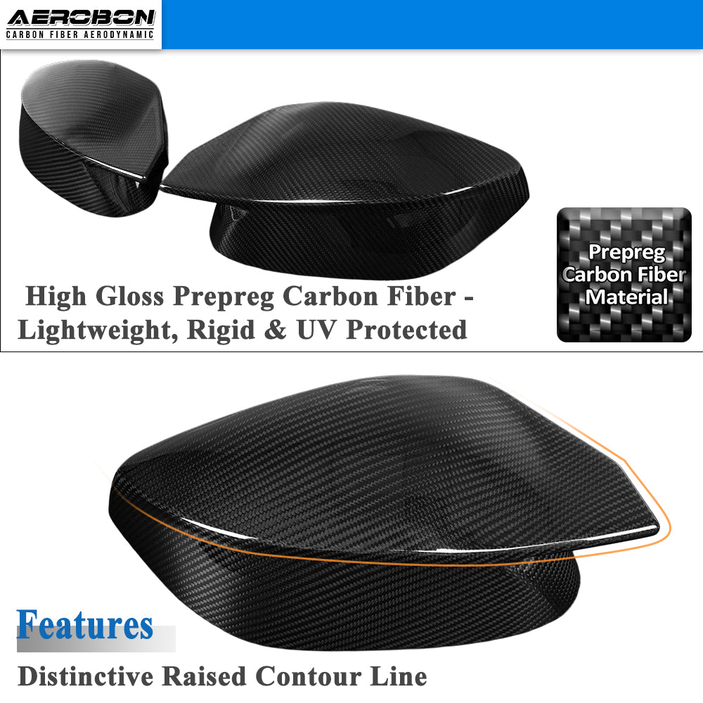 AeroBon Dry Carbon Fiber Mirror Cap Overlays Compatible with Infiniti 2014-2024 Q50 Q50S Mirror Caps (AC Style) Aggressive Curve