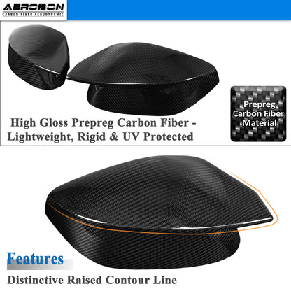 AeroBon Dry Carbon Fiber Mirror Cap Overlays Compatible with Infiniti 2014-2024 Q50 Q50S Mirror Caps (AC Style) Aggressive Curve