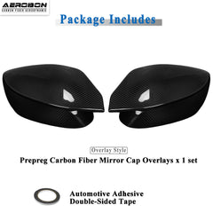 AeroBon Dry Carbon Fiber Mirror Cap Overlays Compatible with Infiniti 2014-2024 Q50 Q50S Mirror Caps (AC Style) Aggressive Curve