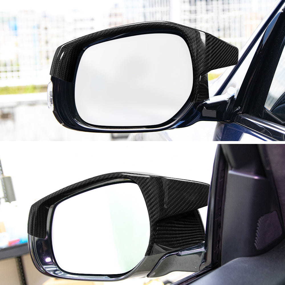AeroBon Dry Carbon Fiber Mirror Cap Overlays Compatible with Infiniti 2014-2024 Q50 Q50S Mirror Caps (AC Style) Aggressive Curve