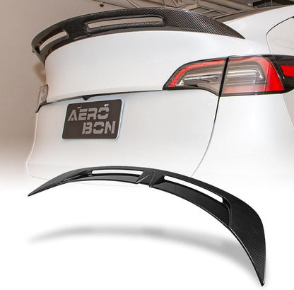 AeroBon Real Carbon Fiber Trunk Spoiler Compatible with 2020-2024 Tesla Model Y Rear Spoiler (Turbo Style) Turbo Aero