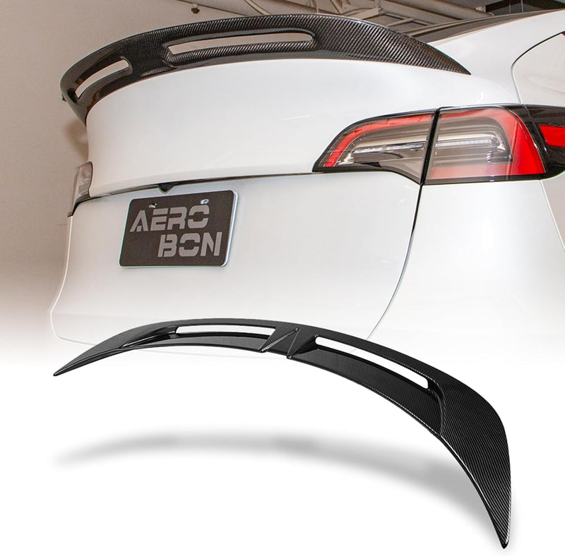AeroBon Real Carbon Fiber Trunk Spoiler Compatible with 2020-2024 Tesla Model Y Spoiler (Turbo Style)