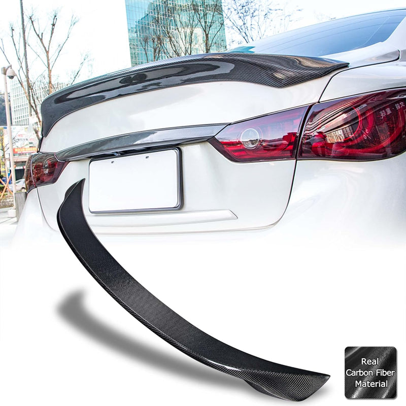 AeroBon Real Carbon Fiber Trunk Spoiler Wing Compatible with 2014-2024 Infiniti Q50 Q50S Sedan (AS Style)