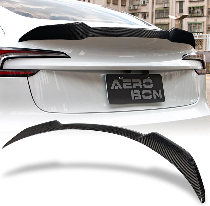 AeroBon Real Carbon Fiber Trunk Spoiler Compatible with 2024-2026 Tesla Model 3 Highland Rear Spoiler (MP Style)