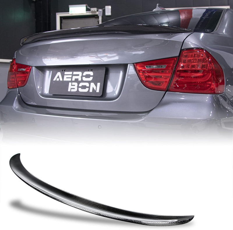 AeroBon Real Carbon Fiber Trunk Spoiler Compatible with 2005-2012 BMW 3-Series E90 Sedan E90 M3 Sedan Spoiler (P Style)