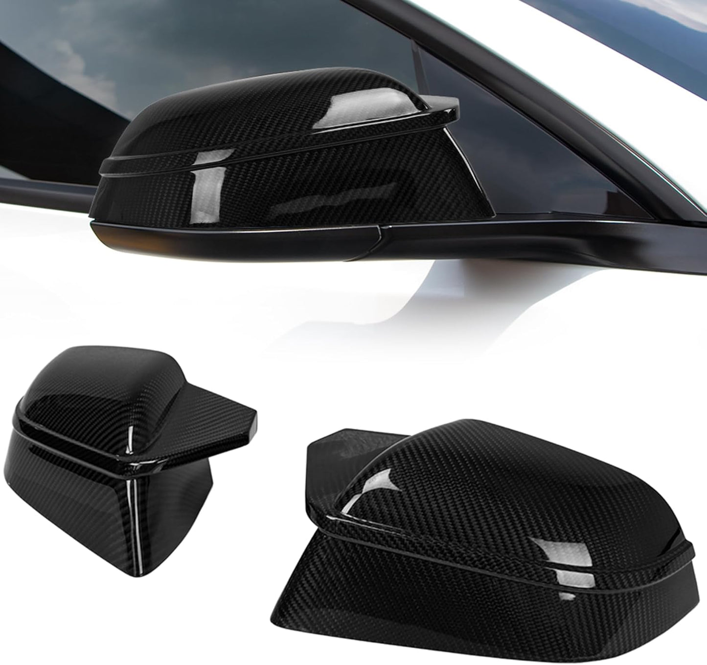 AeroBon Prepreg Dry Carbon Fiber Mirror Cap Overlays Compatible with 2017-2025 Tesla Model 3 Mirror Caps (SL Style) Sport Line