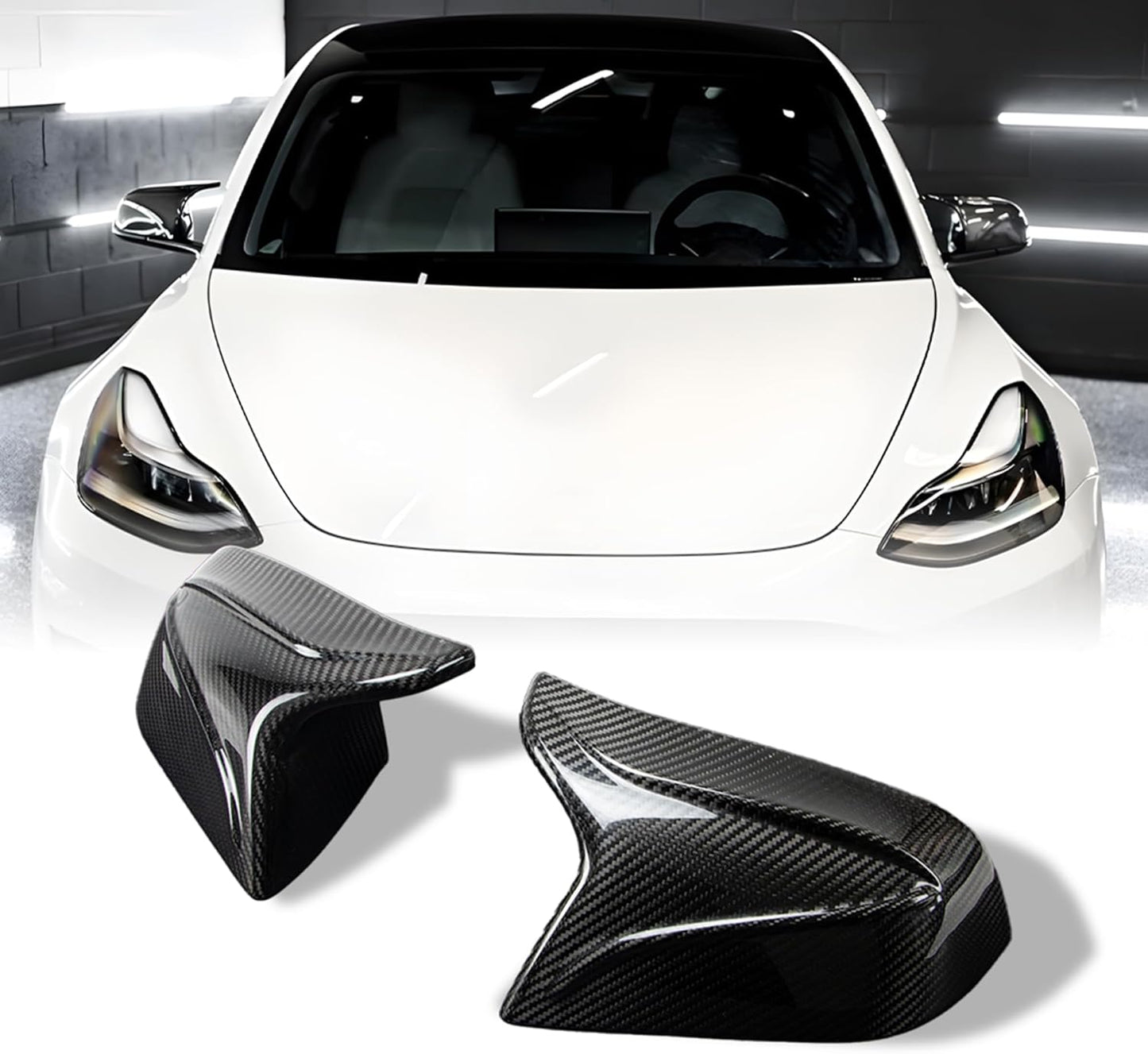 AeroBon Prepreg Dry Carbon Fiber Mirror Cap Overlays Compatible with 2017-2025 Tesla Model 3 Mirror Caps (RC Style) Raised Curve