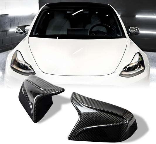 AeroBon Prepreg Dry Carbon Fiber Mirror Cap Overlays Compatible with 2017-2025 Tesla Model 3 Mirror Caps (RC Style) Raised Curve