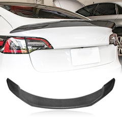 AeroBon Real Carbon Fiber Trunk Spoiler Compatible with 2017-2023 Tesla Model 3 Rear Spoiler (Big Style)