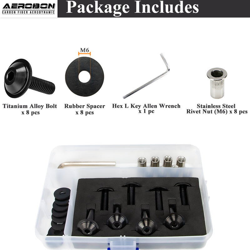 AeroBon Titanium Bolt Kit M6 x 20mm GR5 Button Head 18mm Head for Engine Bay Exterior Body Panels and Motorcycle Dress Up (Black)