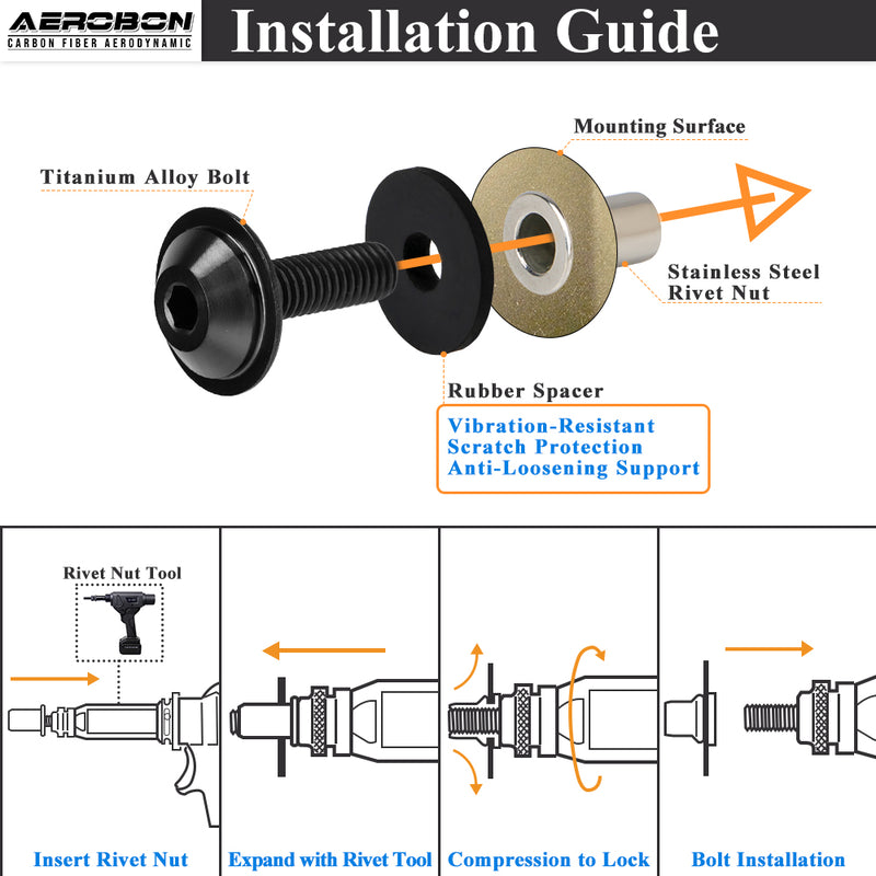 AeroBon Titanium Bolt Kit M6 x 20mm GR5 Button Head 18mm Head for Engine Bay Exterior Body Panels and Motorcycle Dress Up (Black)