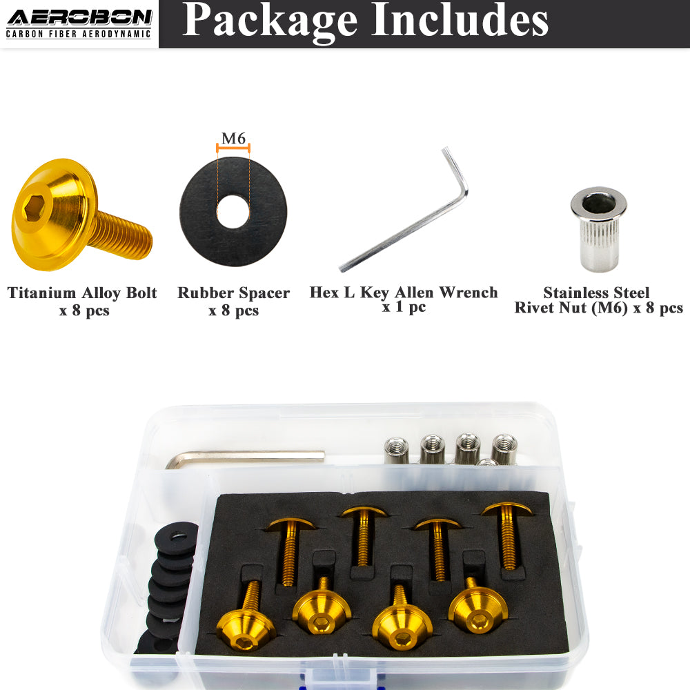 AeroBon GR5 Titanium Bolt Kit M6x20mm 18mm Head Gold - detail close-up