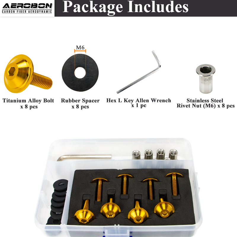 AeroBon Titanium Bolt Kit M6 x 20mm GR5 Button Head 18mm Head for Engine Bay Exterior Body Panels and Motorcycle Dress Up (Gold)