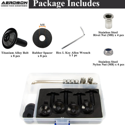 AeroBon Titanium Alloy Bolt Kit M8 x 25mm GR5 Button Head 24mm for Engine Bay Body Panels and Exterior Mounting Dress Up (Black)