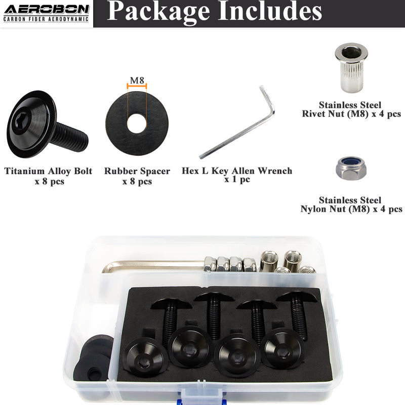 AeroBon Titanium Alloy Bolt Kit M8 x 25mm GR5 Button Head 24mm for Engine Bay Body Panels and Exterior Mounting Dress Up (Black)
