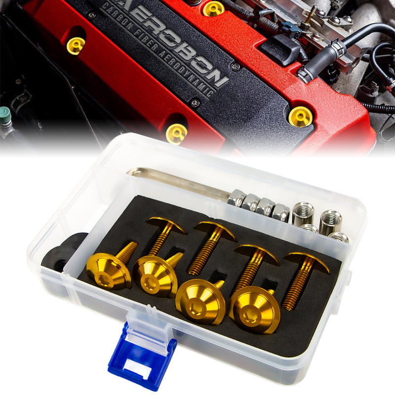 AeroBon Titanium Alloy Bolt Kit M8 x 25mm GR5 Button Head 24mm for Engine Bay Body Panels and Exterior Mounting Dress Up (Glod)