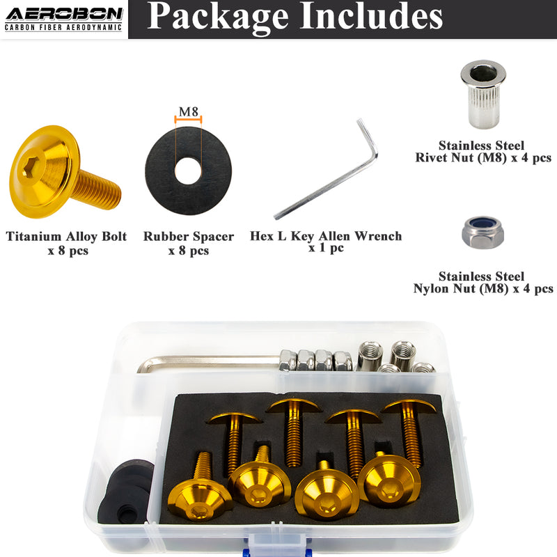 AeroBon Titanium Alloy Bolt Kit M8 x 25mm GR5 Button Head 24mm for Engine Bay Body Panels and Exterior Mounting Dress Up (Glod)