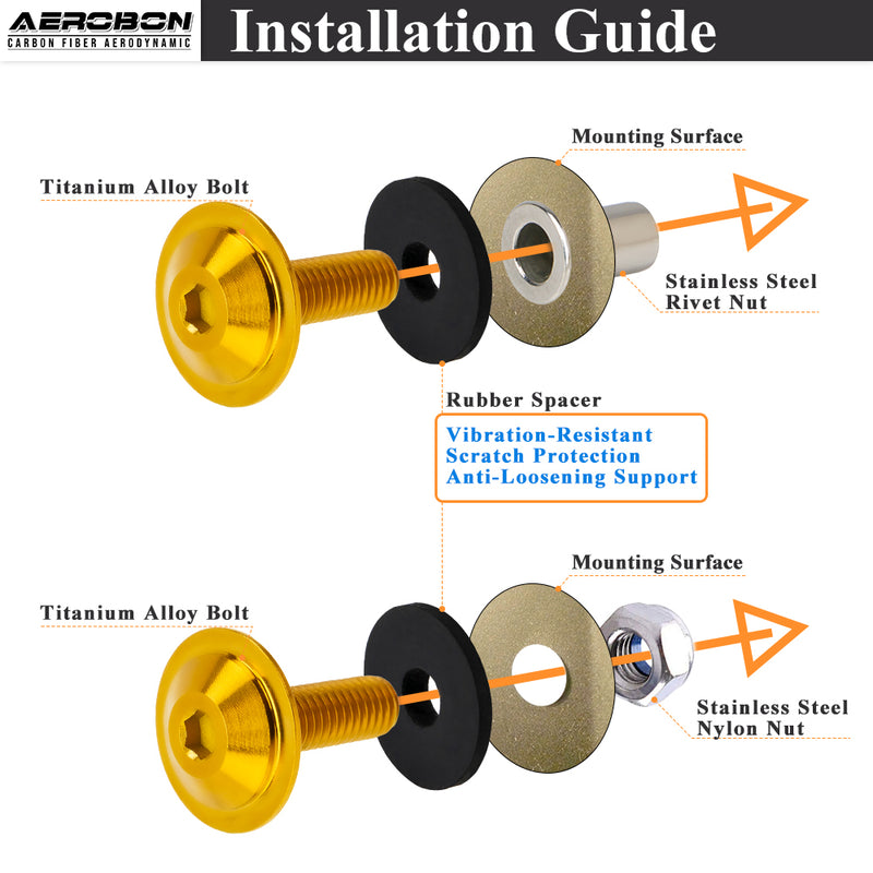 AeroBon Titanium Alloy Bolt Kit M8 x 25mm GR5 Button Head 24mm for Engine Bay Body Panels and Exterior Mounting Dress Up (Glod)