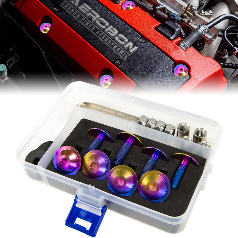 AeroBon Titanium Alloy Bolt Kit M8 x 25mm GR5 Button Head 24mm for Engine Bay Body Panels and Exterior Mounting Dress Up (Rainbow)