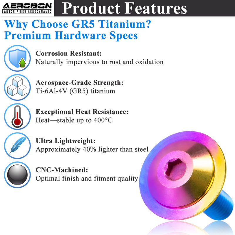 AeroBon Titanium Alloy Bolt Kit M8 x 25mm GR5 Button Head 24mm for Engine Bay Body Panels and Exterior Mounting Dress Up (Rainbow)