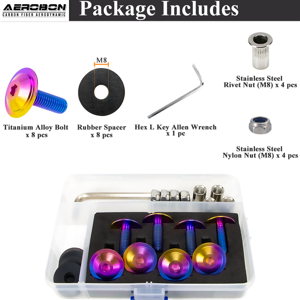 AeroBon Titanium Alloy Bolt Kit M8 x 25mm GR5 Button Head 24mm for Engine Bay Body Panels and Exterior Mounting Dress Up (Rainbow)