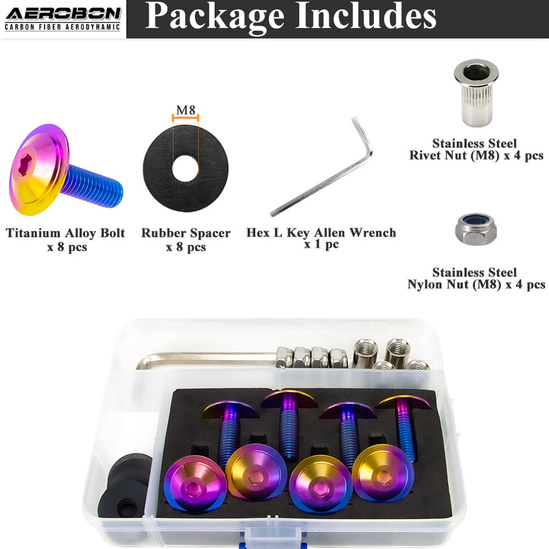 AeroBon Titanium Alloy Bolt Kit M8 x 25mm GR5 Button Head 24mm for Engine Bay Body Panels and Exterior Mounting Dress Up (Rainbow)