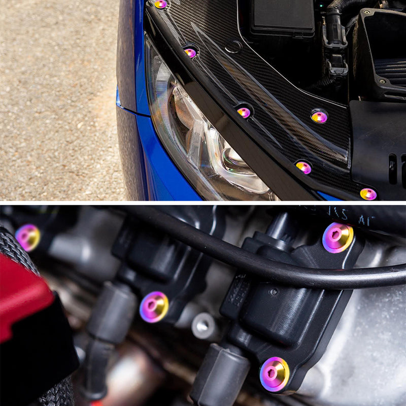 AeroBon Titanium Alloy Bolt Kit M8 x 25mm GR5 Button Head 24mm for Engine Bay Body Panels and Exterior Mounting Dress Up (Rainbow)