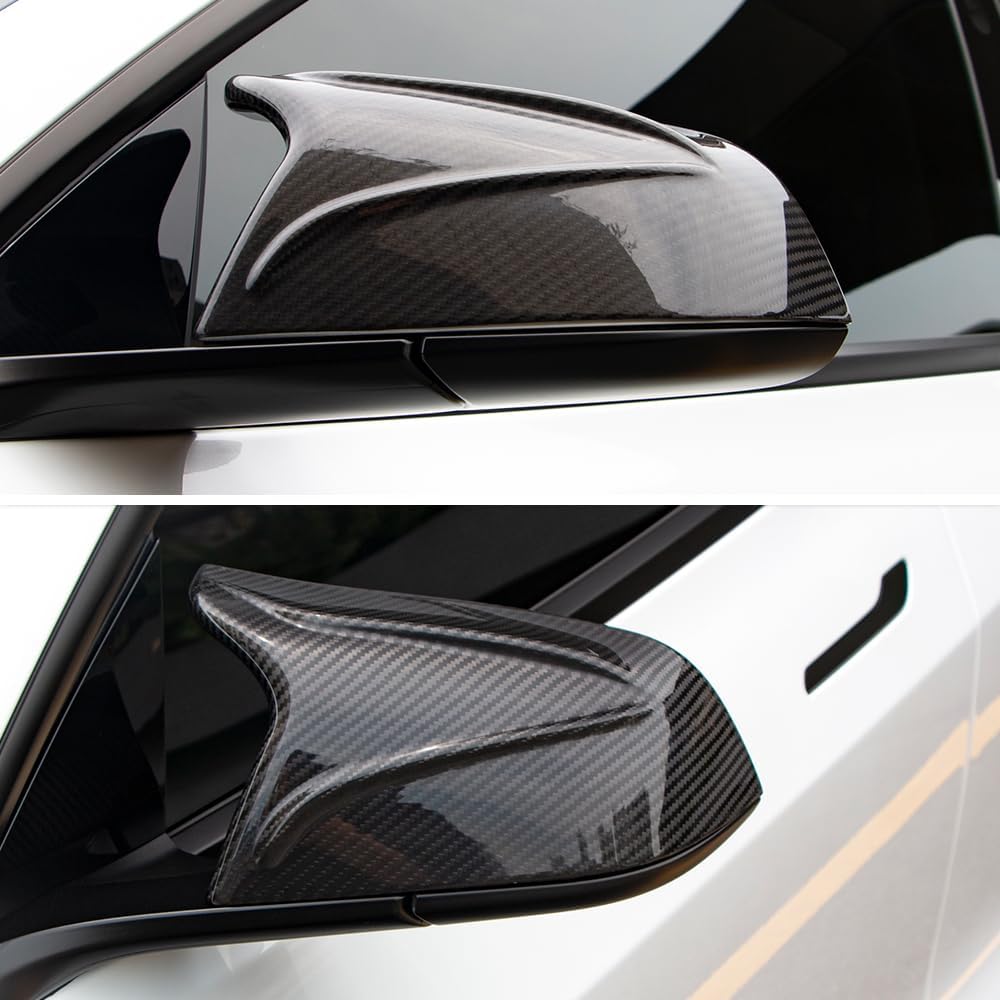 AeroBon Prepreg Dry Carbon Fiber Mirror Cap Overlays Compatible with 2017-2025 Tesla Model 3 Mirror Caps (RC Style) Raised Curve