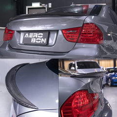 AeroBon Real Carbon Fiber Trunk Spoiler Compatible with 2005-2012 BMW 3-Series E90 Sedan E90 M3 Sedan Spoiler (P Style)