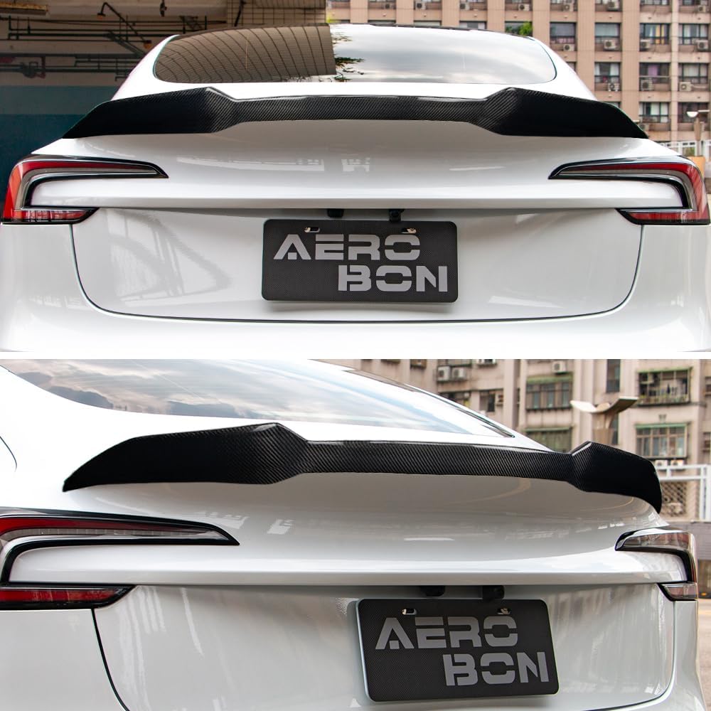 AeroBon Real Carbon Fiber Trunk Spoiler Compatible with 2024-2026 Tesla Model 3 Highland Rear Spoiler (GC Style) Grand Curve