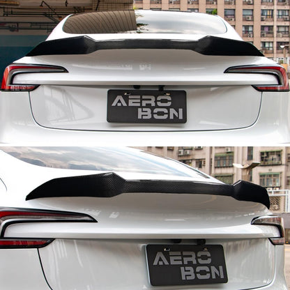 AeroBon Real Carbon Fiber Trunk Spoiler Compatible with 2024-2026 Tesla Model 3 Highland Rear Spoiler (GC Style) Grand Curve