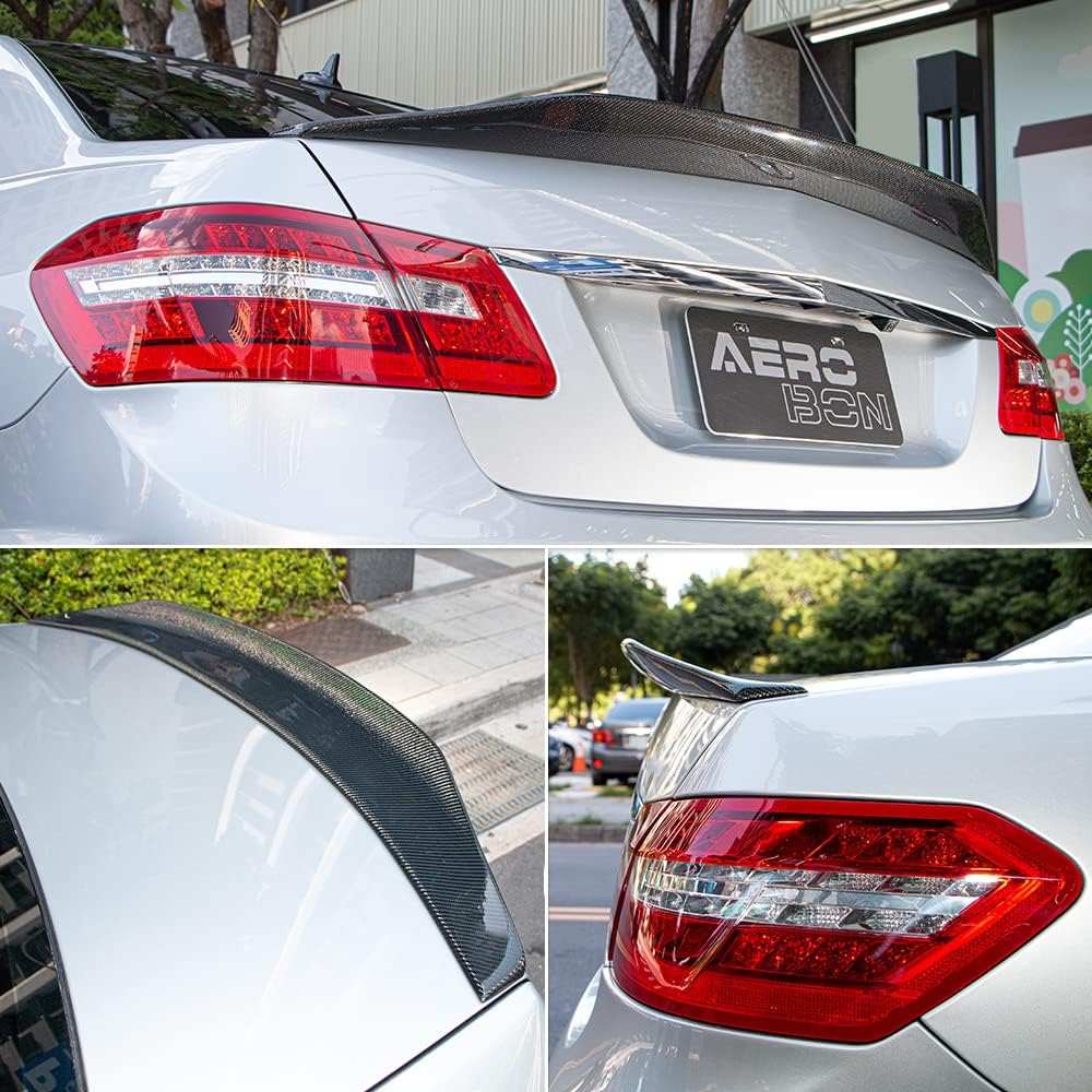 AeroBon Real Carbon Fiber Trunk Spoiler Compatible with 2010-2016 Mercedes E Class W212 Sedan Spoiler (H+ Style)