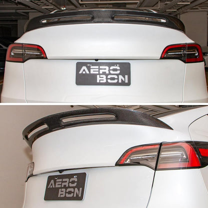 AeroBon Real Carbon Fiber Trunk Spoiler Compatible with 2020-2024 Tesla Model Y Rear Spoiler (Turbo Style) Turbo Aero